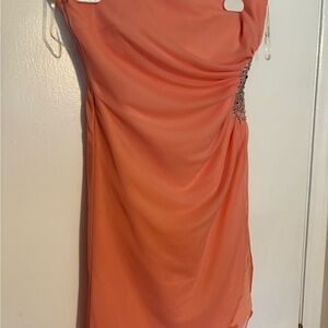 Teeze Me One Shoulder Coral Dress with Embellishments